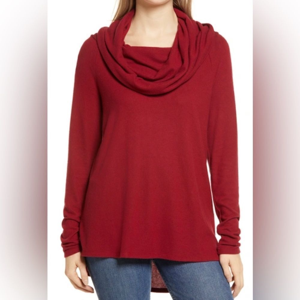 Gibson Look Women’s Mulberry Wine Cowl Neck Cozy Convertible Neckline Tunic Sz:S